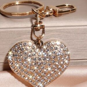 Gold Heart Keychain or Bag Charm with Crystals NEW in packaging